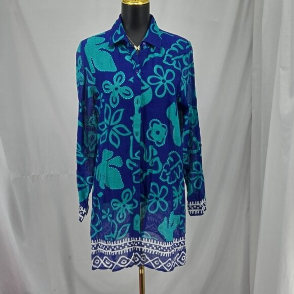 Tommy Bahama Hawaiian Sequin Floral Button Down Top Women's Beachy Size Medium - Picture 1 of 12